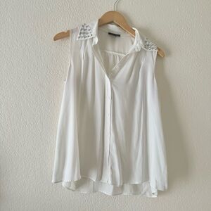 Aqua stud collar button up sleeveless top